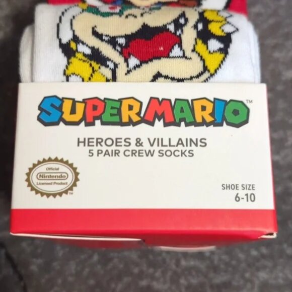 Nintendo licenced product Super Mario heroes and villains socks 5 pack NEW - Picture 3 of 11